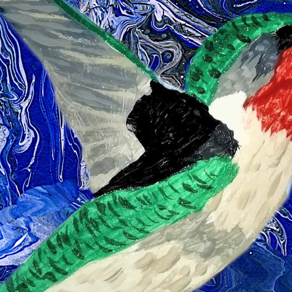 Handmade   Male Hummingbird Wall  Blue Background Picture Framed Art Pri… - Picture 3 of 7